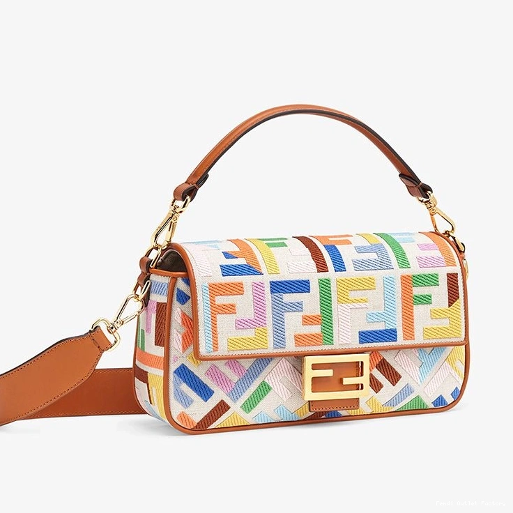 Affordable HOT Medium Fendi FF Motif In Bag Canvas Multicolor Baguette 0714